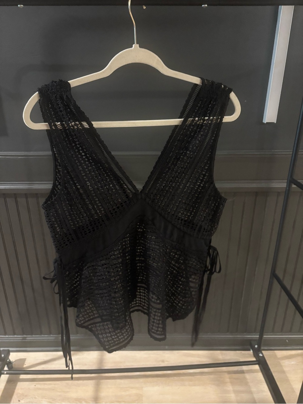 Derek lam 10 Crosby Black Crochet Mesh Peplum Side-Tie Top womens 8